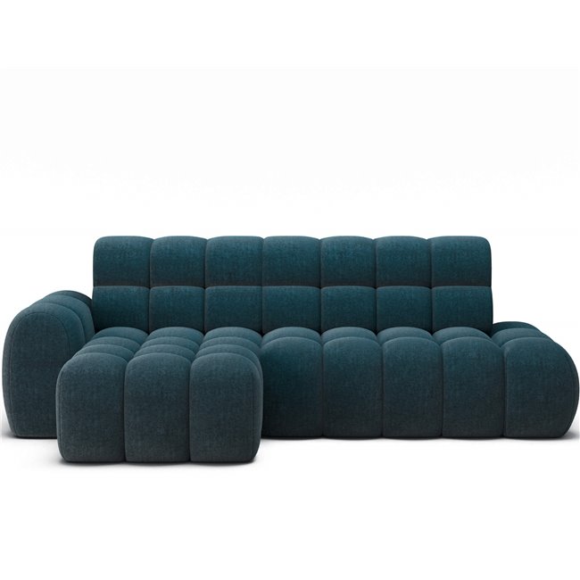Corner sofa Eleedro L, electrically extendable, Amore 40, boucle, blue, H98x283x165cm