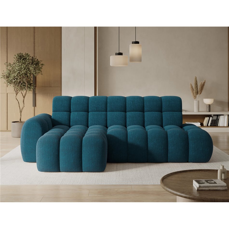 Corner sofa Eleedro L, electrically extendable, Amore 40, boucle, blue, H98x283x165cm
