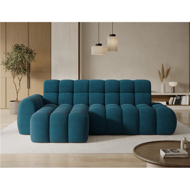 Corner sofa Eleedro L, electrically extendable, Amore 40, boucle, blue, H98x283x165cm