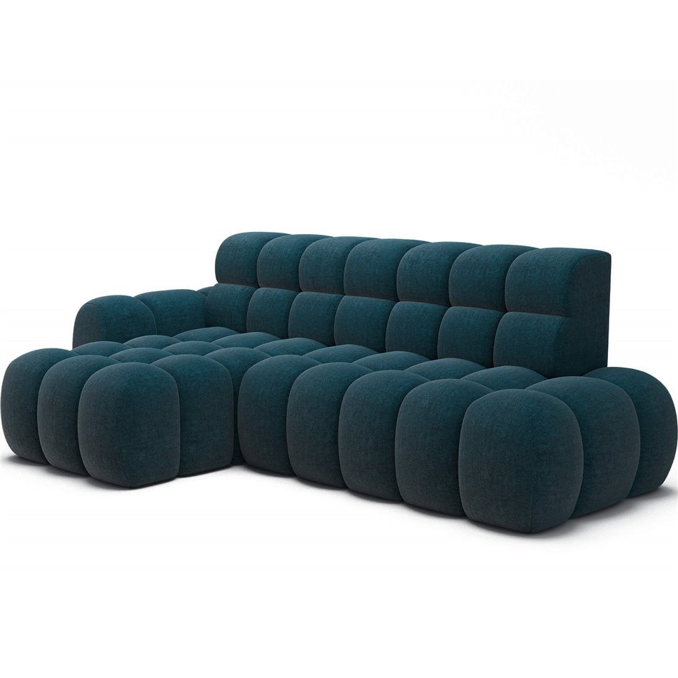 Corner sofa Eleedro L, electrically extendable, Amore 40, boucle, blue, H98x283x165cm
