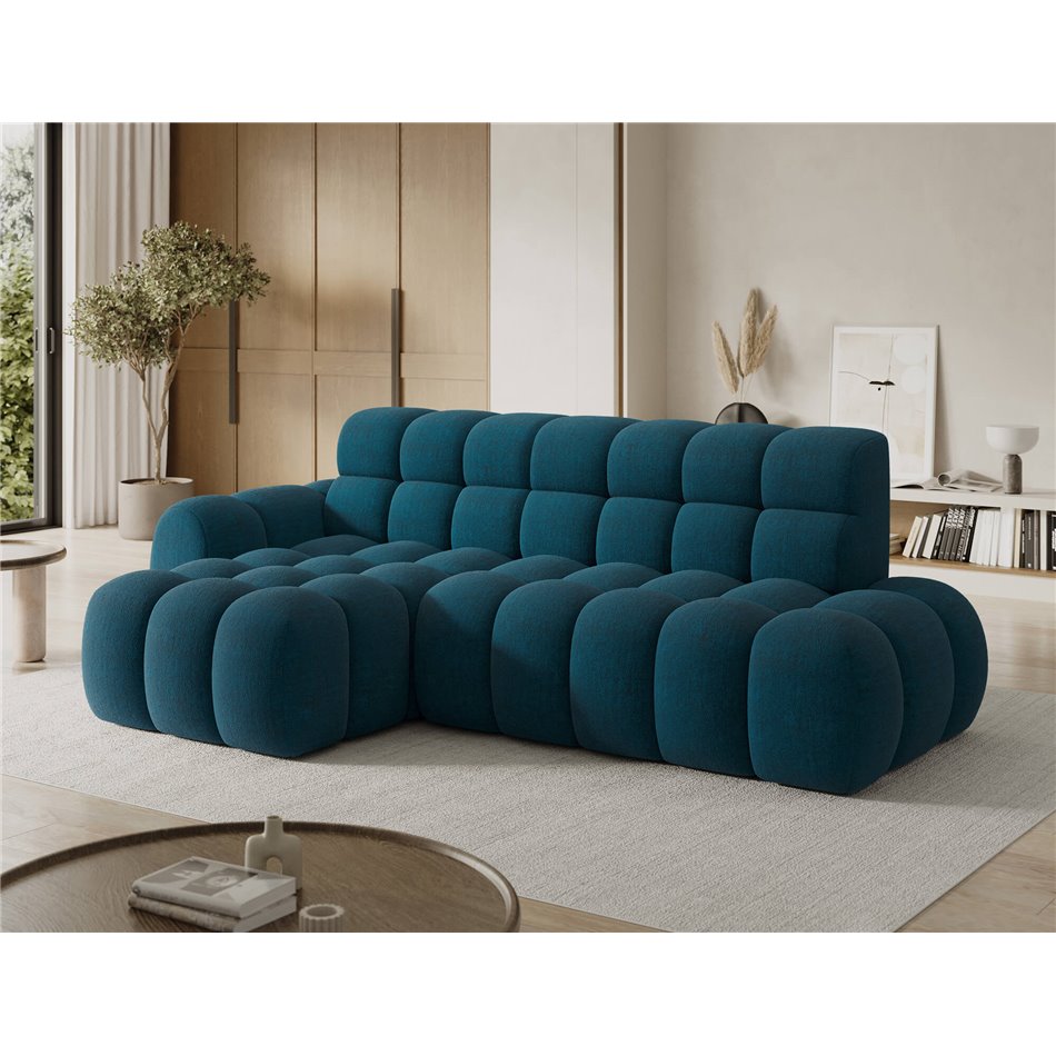 Corner sofa Eleedro L, electrically extendable, Amore 40, boucle, blue, H98x283x165cm