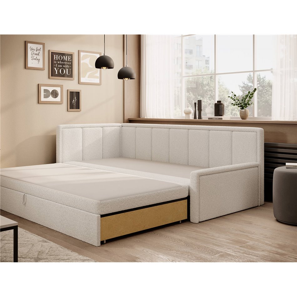 Sofa bed Elfulgeo L, sleeping function, Royal 01, boucle, white, H77x214x82cm