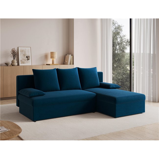 Corner sofa Elgino L/R Reversible, sleeping function, Nube 40, velvet, dark blue, H90x201x143cm