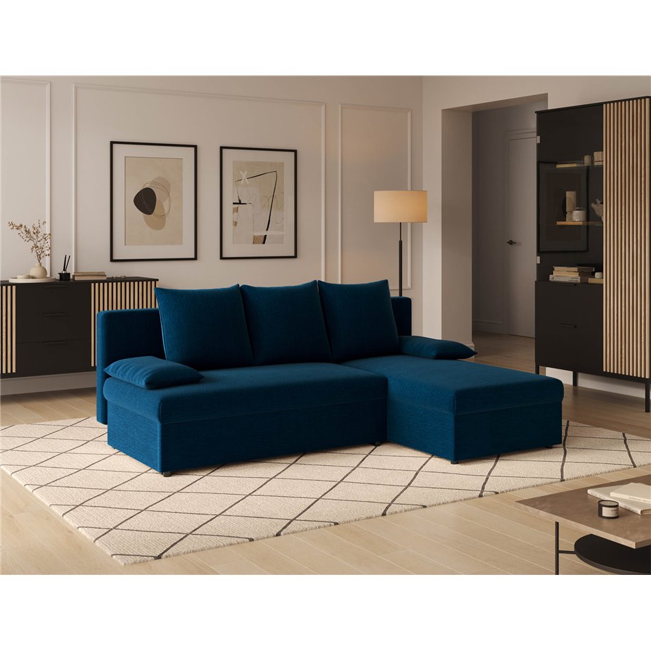 Corner sofa Elgino L/R Reversible, sleeping function, Nube 40, velvet, dark blue, H90x201x143cm