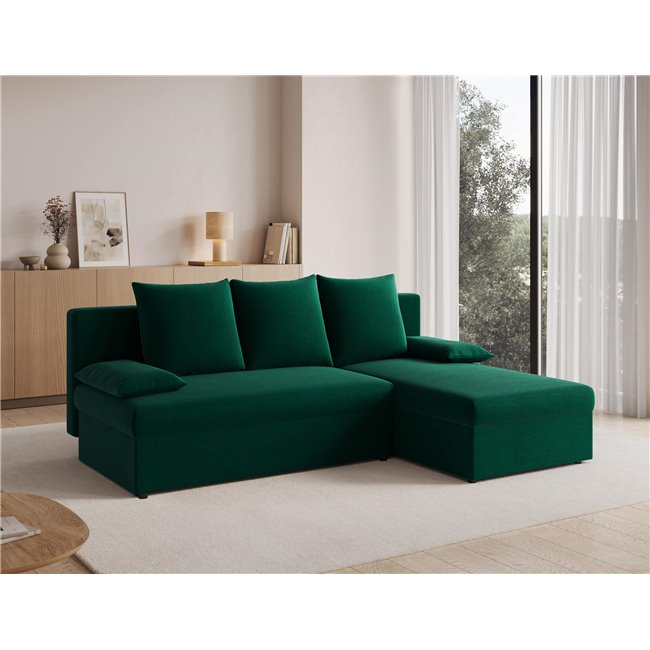 Corner sofa Elgino L/R Reversible, sleeping function, Nube 35, velvet, dark green, H90x201x143cm