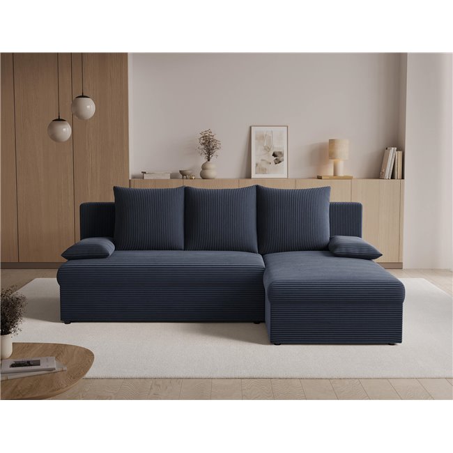 Corner sofa Elgino L/R Reversible, sleeping function, Jarell 06, corduroy, dark grey, H90x201x143cm