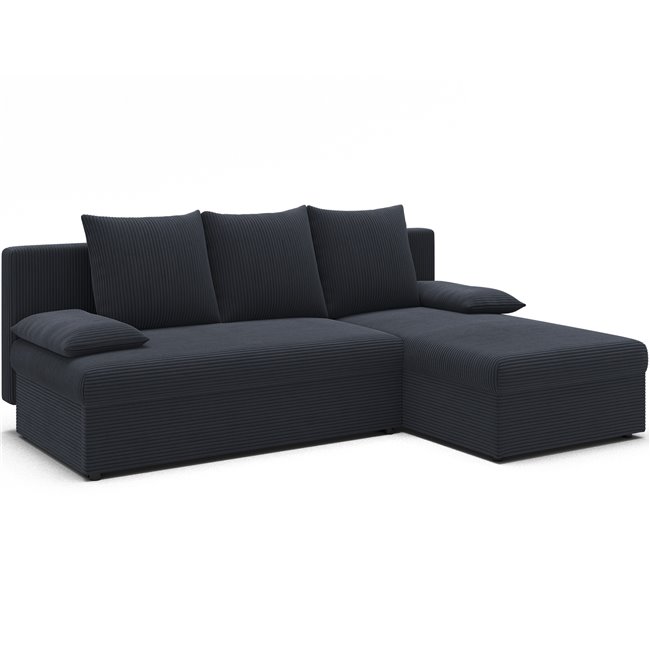 Corner sofa Elgino L/R Reversible, sleeping function, Jarell 06, corduroy, dark grey, H90x201x143cm