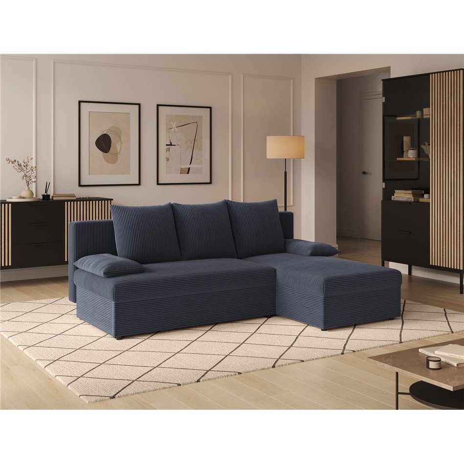 Corner sofa Elgino L/R Reversible, sleeping function, Jarell 06, corduroy, dark grey, H90x201x143cm