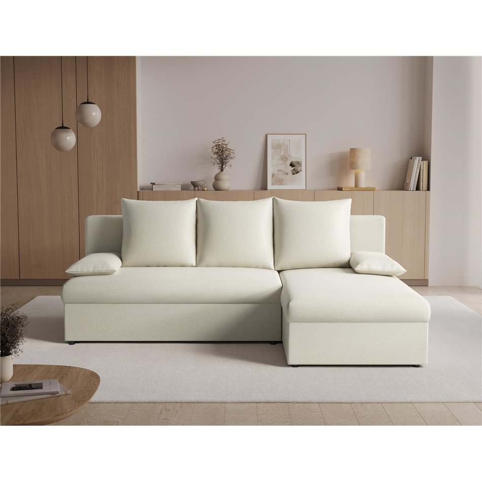Corner sofa Elgino L/R Reversible, sleeping function, Monolith 04, velvet, beige, H90x201x143cm