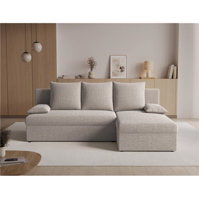 Corner sofa Elgino L/R Reversible, sleeping function, Royal 18, boucle, beige, H90x201x143cm