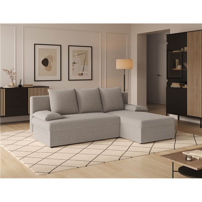 Corner sofa Elgino L/R Reversible, sleeping function, Royal 18, boucle, beige, H90x201x143cm