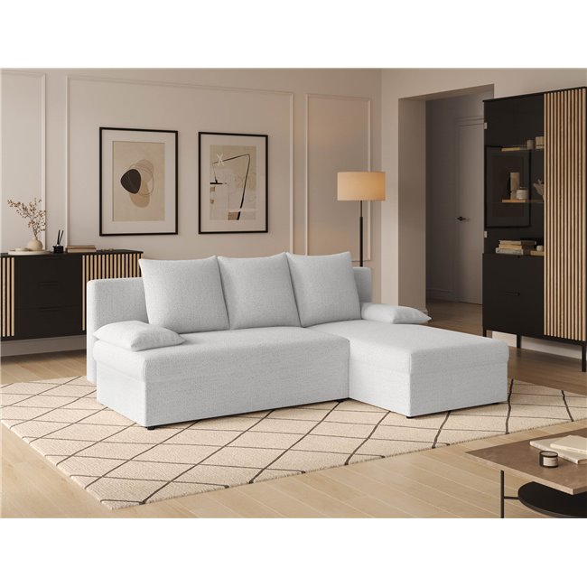 Corner sofa Elgino L/R Reversible, sleeping function, Royal 01, boucle, white, H90x201x143cm