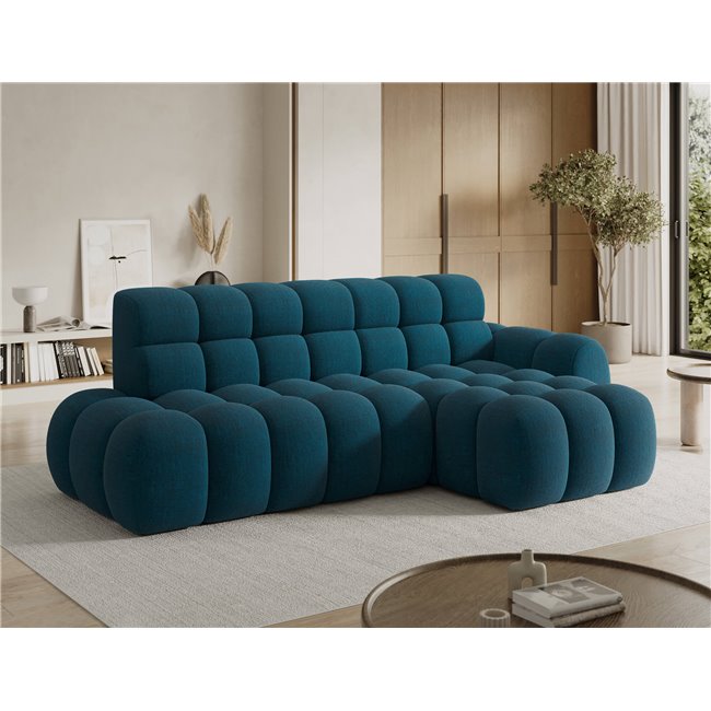 Corner sofa Eleedro R, electrically extendable, Amore 40, boucle, blue, H98x283x165cm