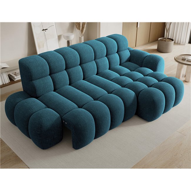 Corner sofa Eleedro R, electrically extendable, Amore 40, boucle, blue, H98x283x165cm