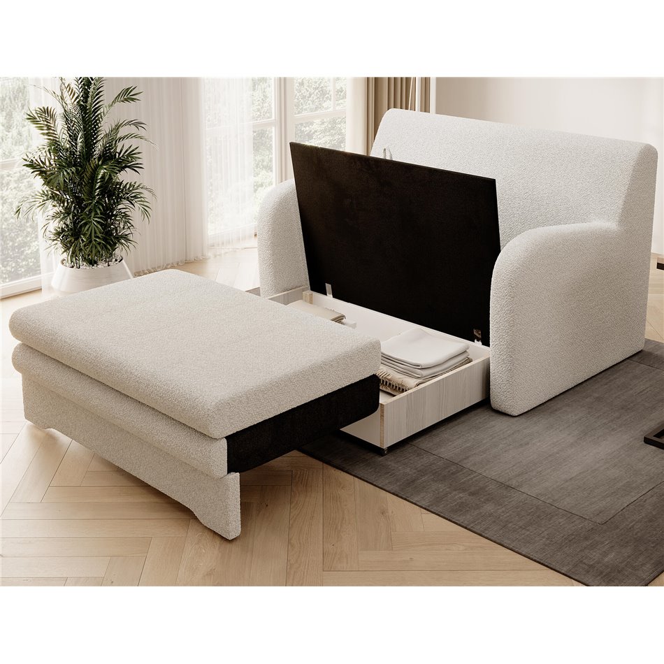 Sofa bed Elario, sleeping function, Royal 01, boucle, white, H85x130x103cm
