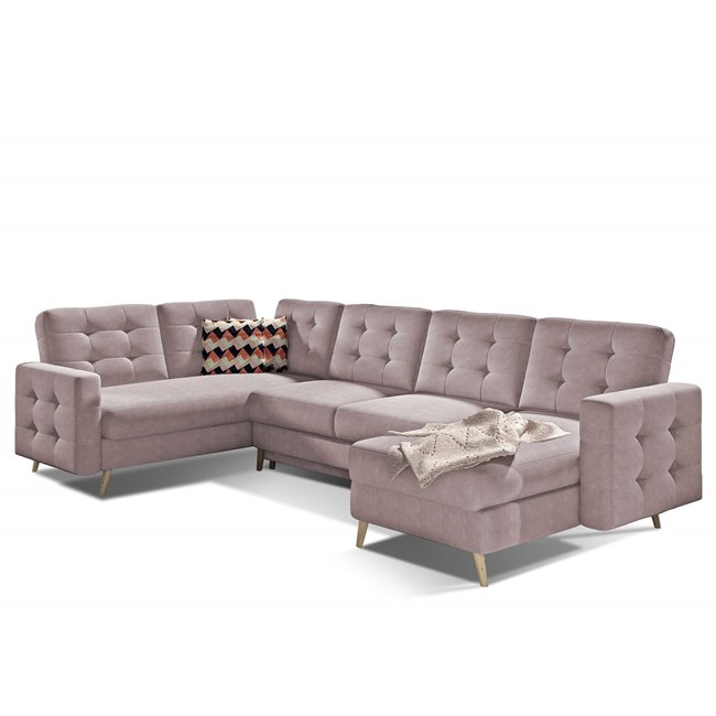 U-shaped sofa Elsgard U L/R Reversible, sleeping function, Soro 61, pink, H93x326x202cm