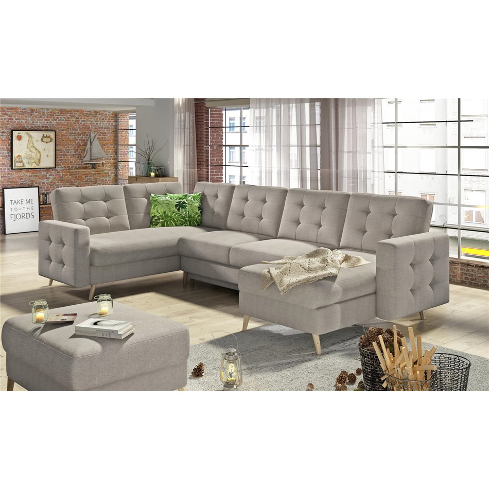 U-shaped sofa Elsgard U L/R Reversible, sleeping function, Cover 02, beige, H93x326x202cm