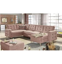 U-shaped sofa Elsgard U L/R Reversible, sleeping function, Omega 91, pink, H93x326x202cm