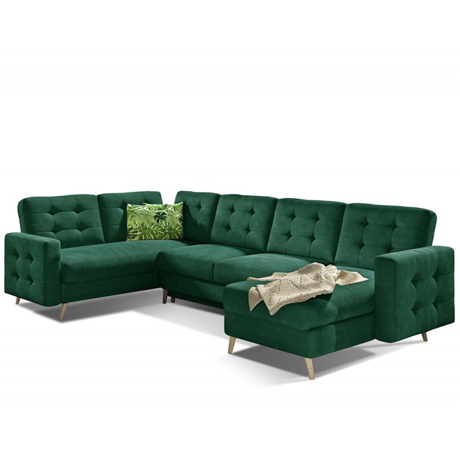 U-shaped sofa Elsgard U L/R Reversible, sleeping function, Kronos 19, velvet, dark green, H93x326x202cm