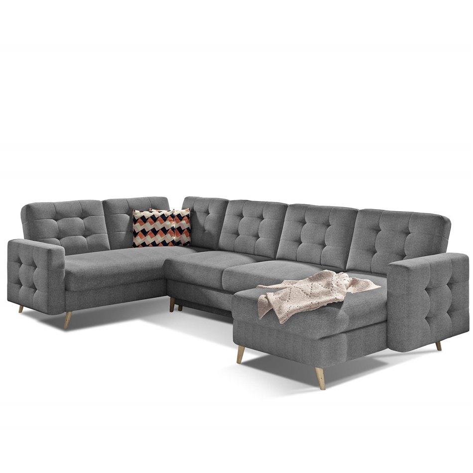 U-shaped sofa Elsgard U L/R Reversible, sleeping function, Cover 87, grey, H93x326x202cm