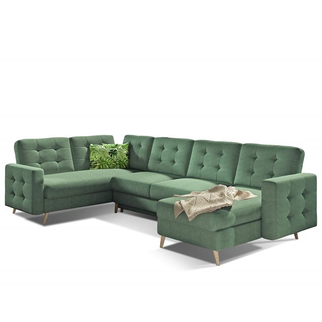 U-shaped sofa Elsgard U L/R Reversible, sleeping function, Soro 34, green, H93x326x202cm