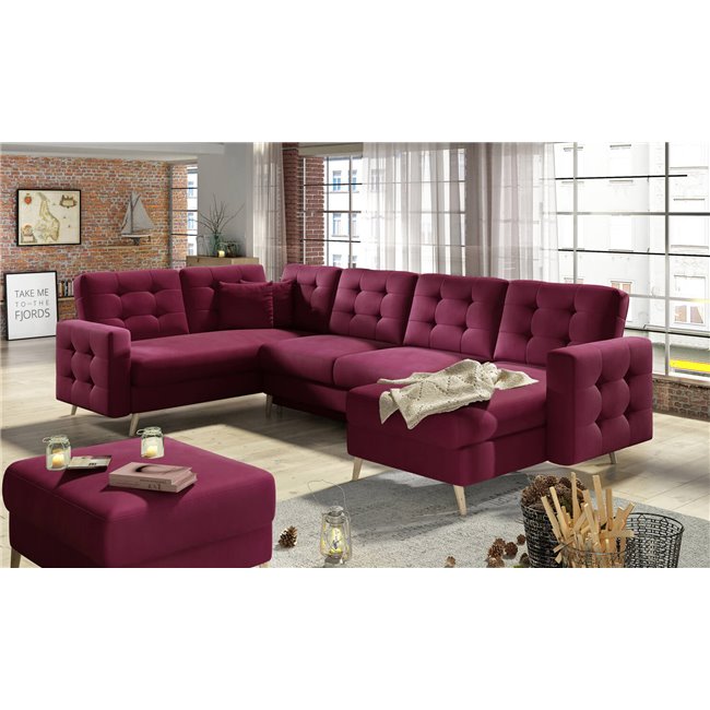 U-shaped sofa Elsgard U L/R Reversible, sleeping function, Mat Velvet 68, velvet, red, H93x326x202cm
