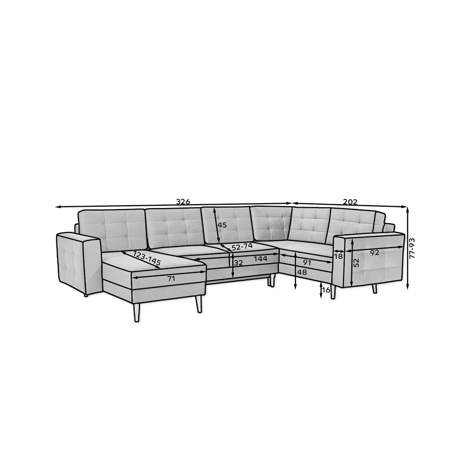U-shaped sofa Elsgard U L/R Reversible, sleeping function, Sawana 21, grey, H93x326x202cm